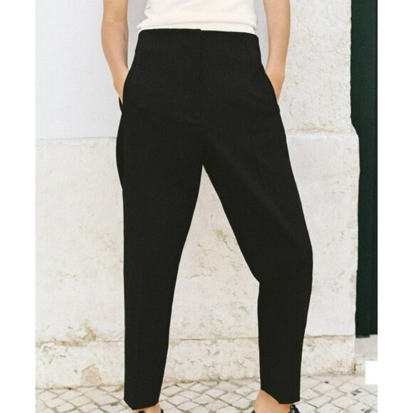 Zara Black Soft Ankle Flat Front‎ Pockets Business Casual Pants Size Large - Picture 8 of 16